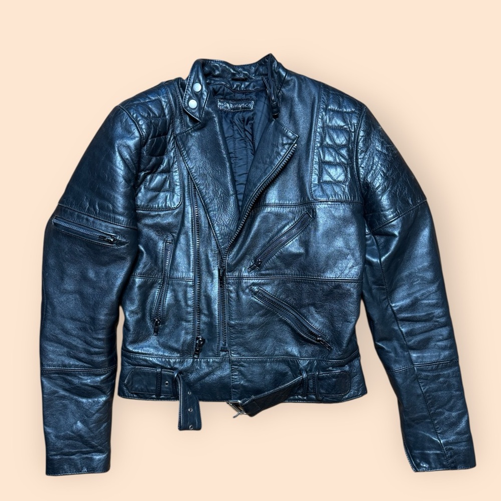 Vintage 1980s SteinMark Leather Biker Jacket Men’s Size 36 Black Vtg 80s